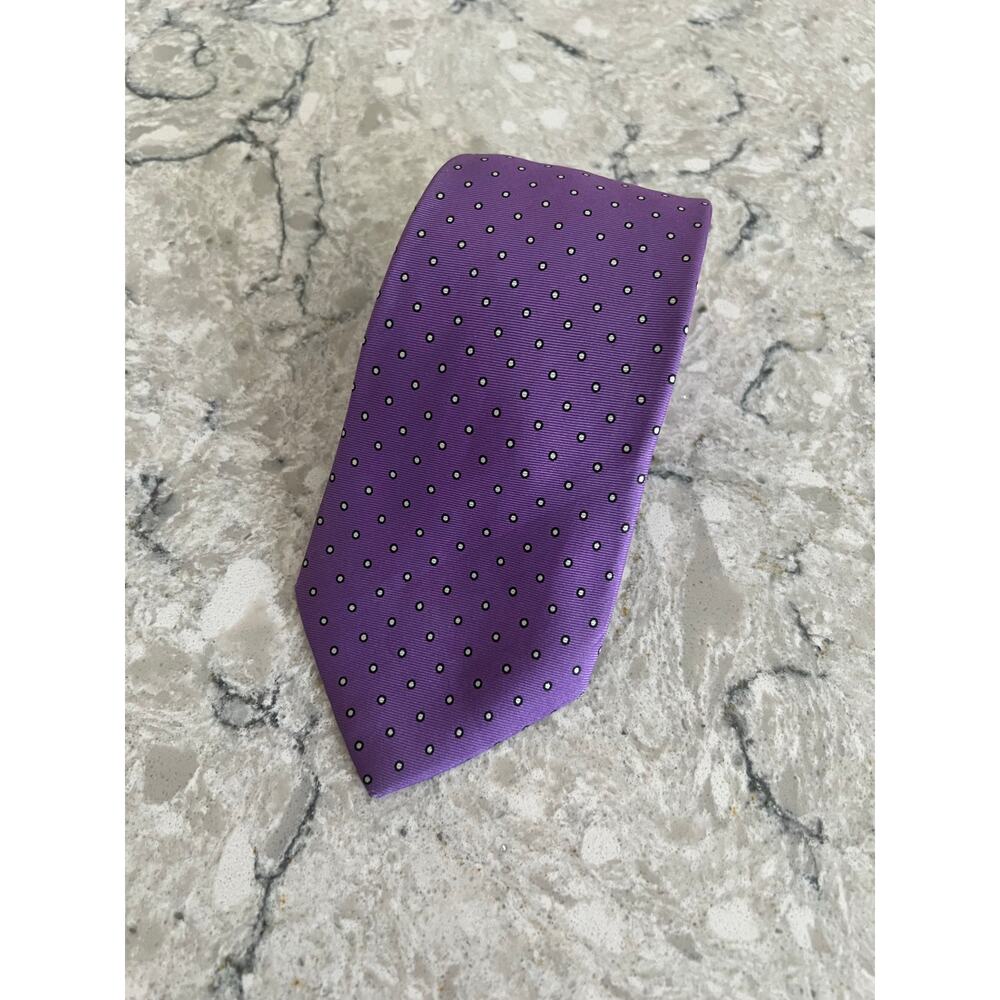 Vintage Jsaco Men's 100% Italian Silk Neck Tie Purple w White Polka Dots JL